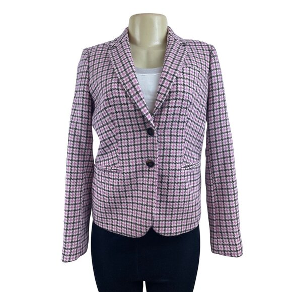 J. Crew Jackets & Blazers - J. Crew Womens Pink Houndstooth Blazer Wool Blend XS China New